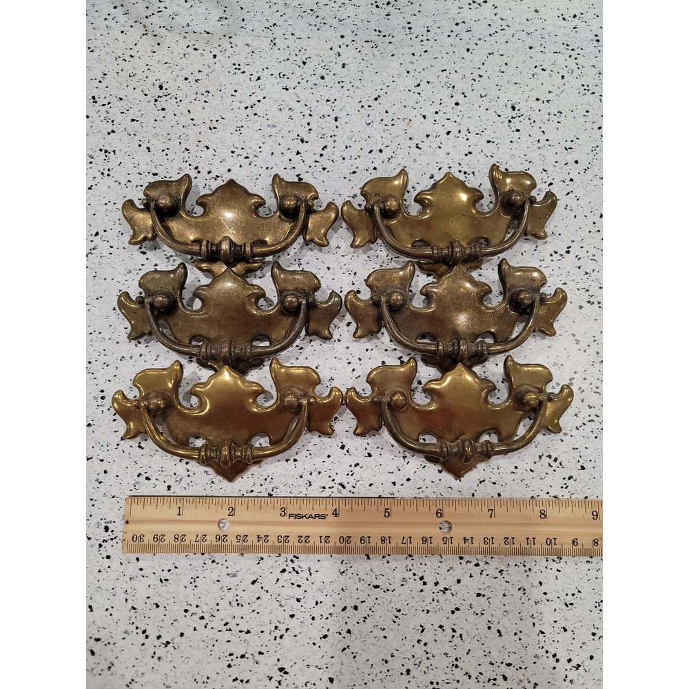 LOT of six brass 3.5" drop bail drawers pulls